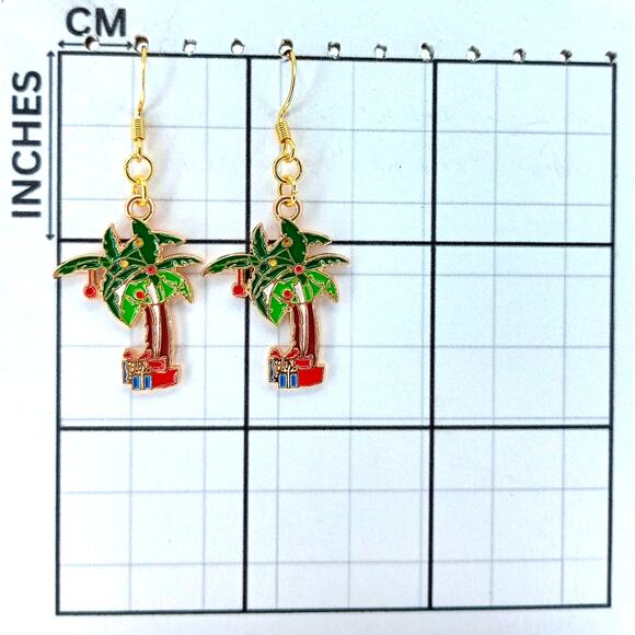 Palm Tree Christmas Earrings Tropical Beach Holiday Jewelry - Picture 3 of 4